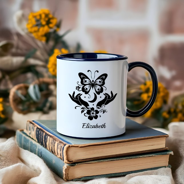 Boho Minimalistisch Black and White Lady Boss Cust Tasse (custom boho black and white mug)