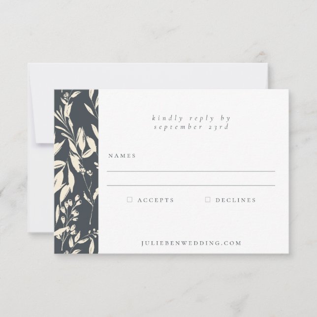 Boho Minimalistisch Black Botanical Zeichnend Hoch RSVP Karte (Vorderseite)