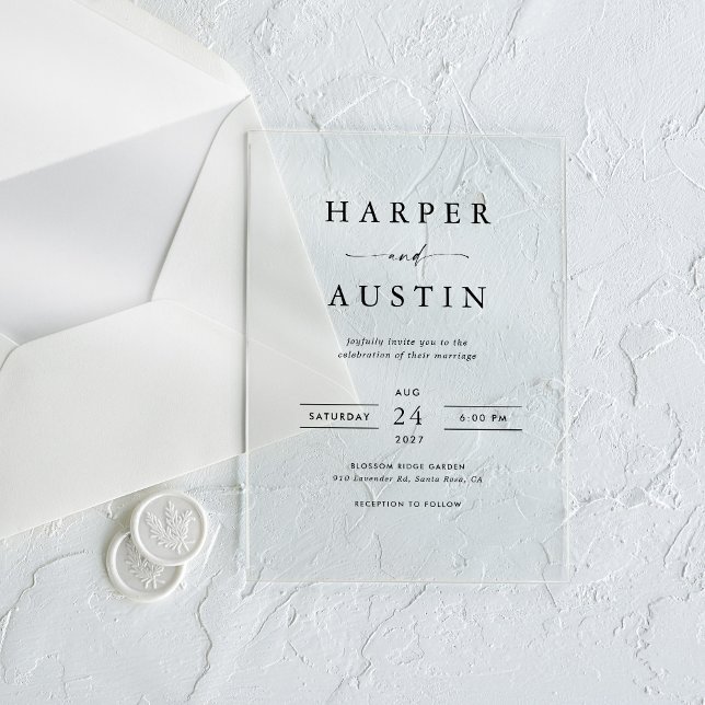 Boho Minimalistisch Black & White Wedding Acryleinladungen (Von Creator hochgeladen)