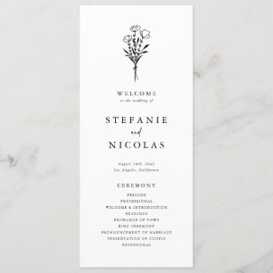 Boho Minimalistisch Botanicals Black and White Wed Programm