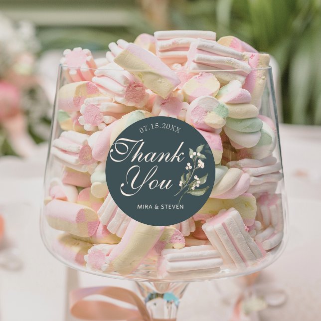 Boho Minimalistisch Botanicals grün Danke Hochzeit Runder Aufkleber (Von Creator hochgeladen)