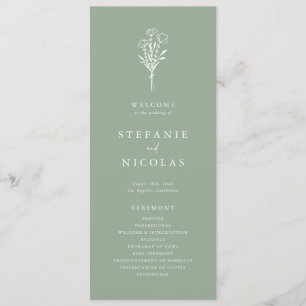 Boho Minimalistisch Botanicals Sage Green Wedding Programm