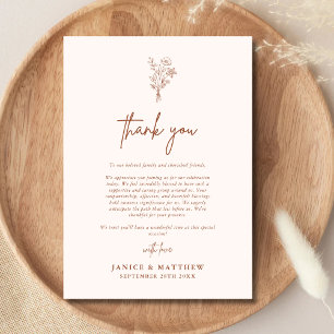 Boho Minimalistisch Botanicals Terracotta Hochzeit Dankeskarte