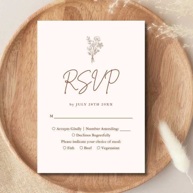 Boho Minimalistisch Botanicals Terracotta Hochzeit RSVP Karte (Von Creator hochgeladen)