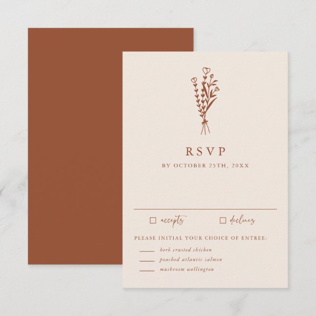 Boho Minimalistisch Botanicals Terracotta Hochzeit RSVP Karte (Vorne/Hinten)