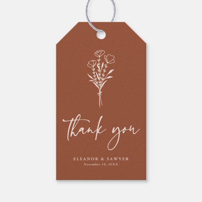 Boho Minimalistisch Botanicals Terracotta Wedding  Geschenkanhänger (Vorderseite)