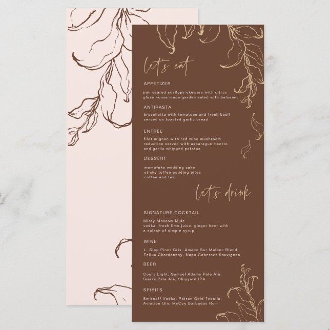 Boho Minimalistisch Botanicals Terracotta Wedding  Menükarte (Vorne/Hinten)