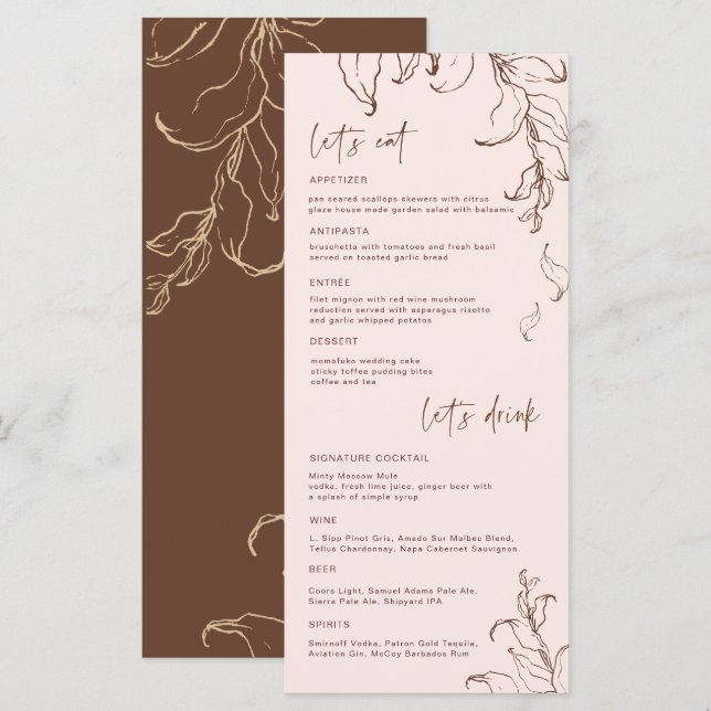 Boho Minimalistisch Botanicals Terracotta Wedding  Menükarte (Vorne/Hinten)