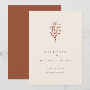 Boho Minimalistisch Botanische Bouquet Terracotta Save The Date