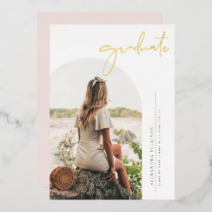 Boho Minimalistisch Calligraphy Arch Foto Abschlus Folieneinladung