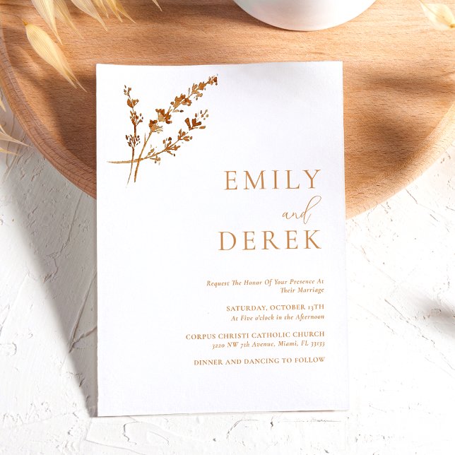 Boho Minimalistisch Fall Orange Floral Wedding Einladung (Von Creator hochgeladen)