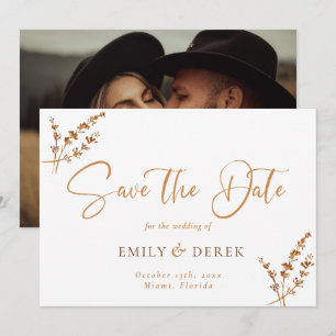 Boho Minimalistisch Foto Burnt Orange Floral Weddi Einladung