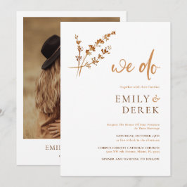 Boho Minimalistisch Foto Burnt Orange Floral Weddi Einladung