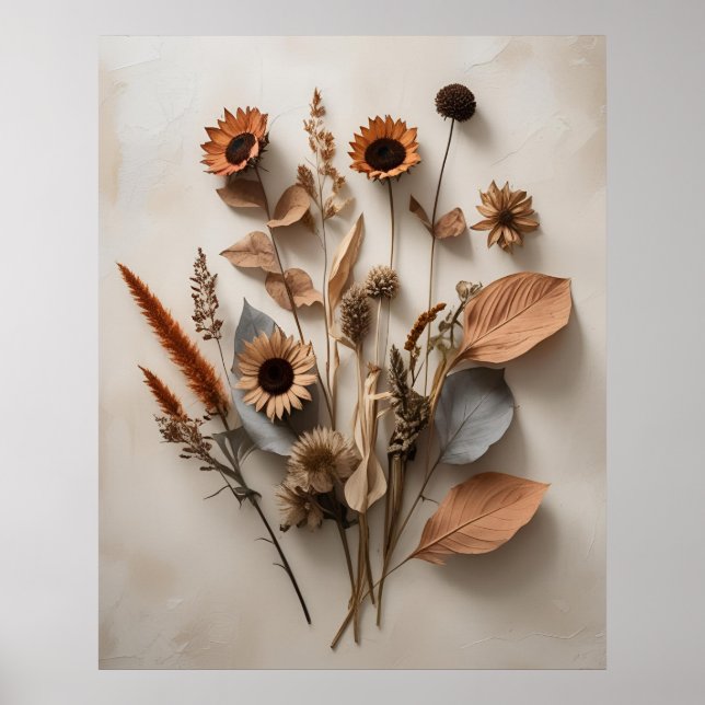 Boho Minimalistisch getrocknete Blumenkunst Printw Poster (Vorne)