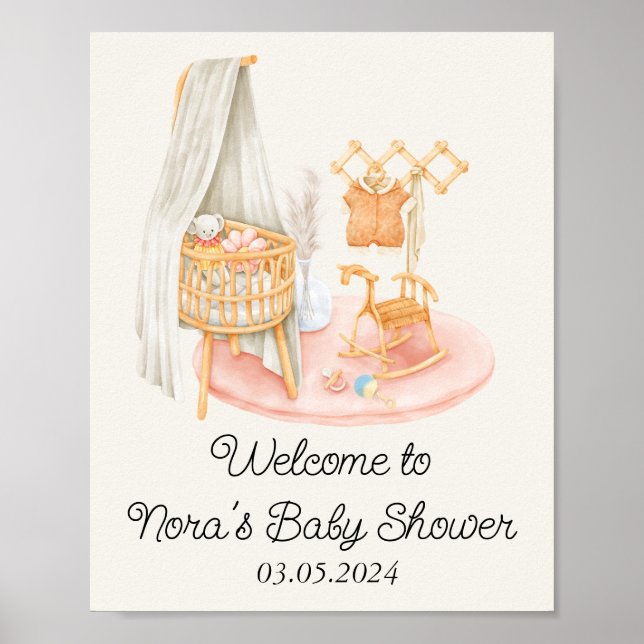 Boho Minimalistisch Kinderzimmer Girl Babydusche Poster (Vorne)