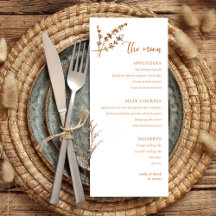Boho Minimalistisch Orange Floral Wedding Menu