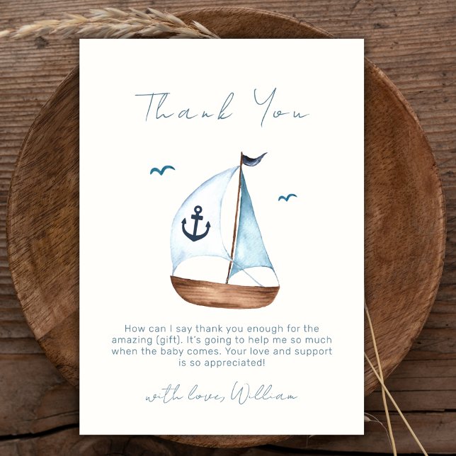 Boho Minimalistisch Sailboat Anchor Babydusche Dankeskarte (Boho Minimalist Sailboat Anchor Baby Shower Thank You Card)