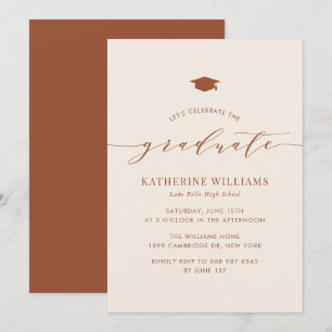 Boho Minimalistisch Script Terracotta Graduation P Einladung