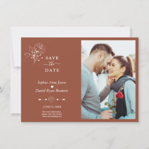Boho Minimalistisch Simple Terracotta Foto Wedding Save The Date