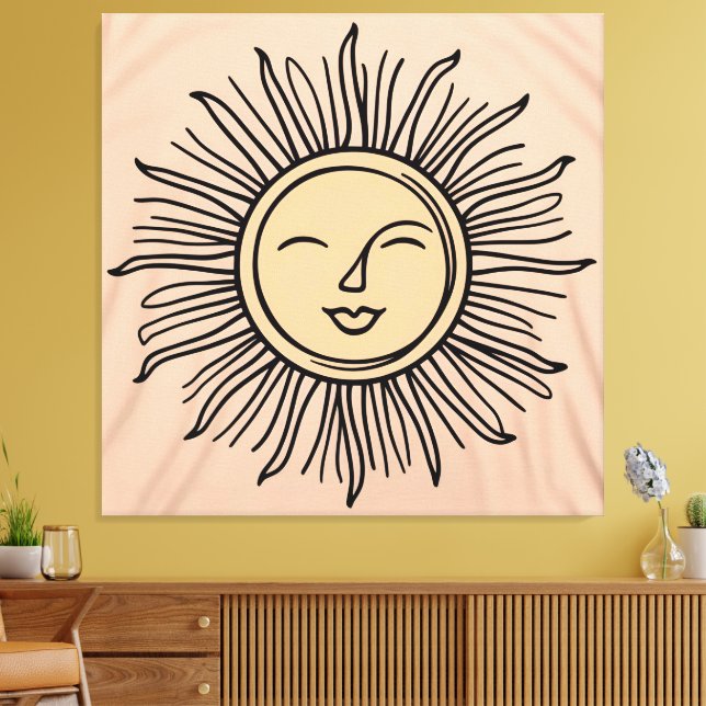 Boho Minimalistisch Sun Symbol Leinwand - Moderner (Insitu (Wohnzimmer))
