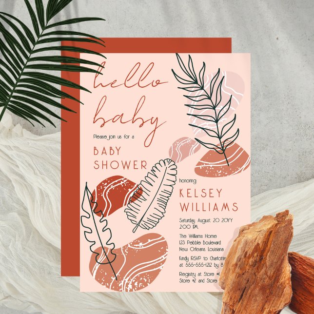 Boho Minimalistisch Terracotta Blush Hello Baby Du Einladung (Von Creator hochgeladen)