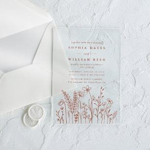 Boho Minimalistisch Terracotta Wildblume Wedding Acryleinladungen