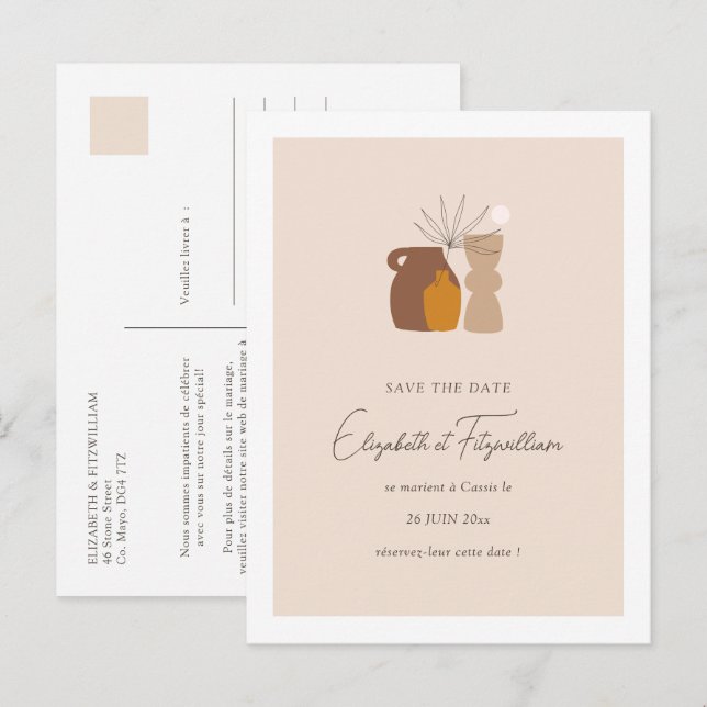 Boho Minimalistisch Vases Save the Date Ankündigungspostkarte (Vorne/Hinten)