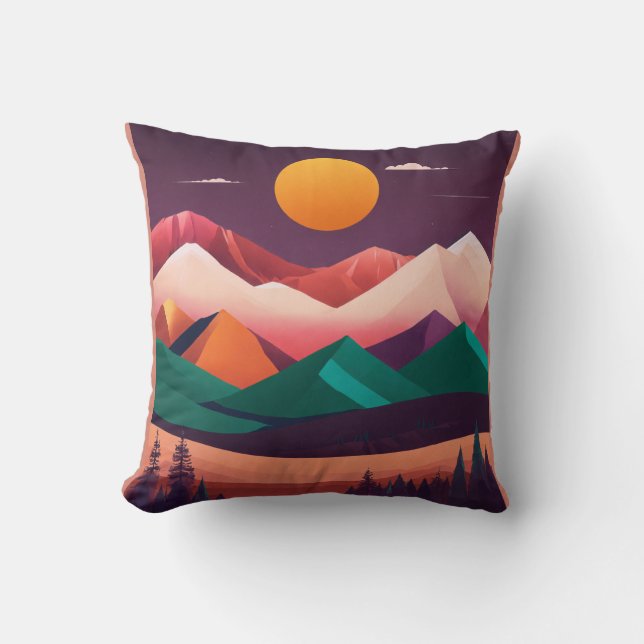 Boho Minimalistische Berglandschaft Kunst, Dichtun Kissen (Vorderseite)
