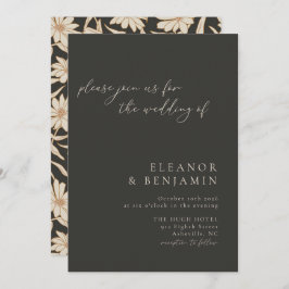 Boho Minimalistische botanische Schwarz-Elfenbeinh Einladung