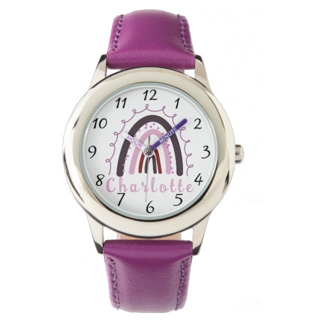 Boho Minimalistischer Regenbogen mit Personalisier Armbanduhr (Vorderseite)