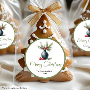 Boho-minimalistischer Weihnachtsstrauß-Aufkleber Runder Aufkleber