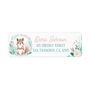Boho Mint écureuil vert Retour Adresse Étiquettes