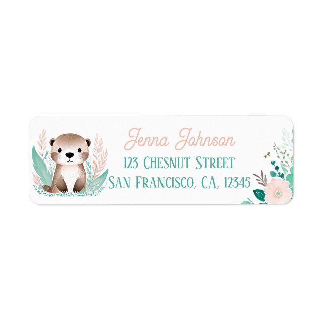 Boho Mint Green Baby Otter Rücksendeadressen-Aufkl (Vorne)