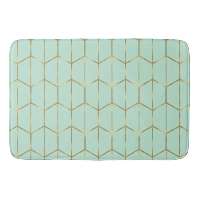 Boho Mint Green Hexagon Gold & Geometric Glam Badematte (Vorderseite)