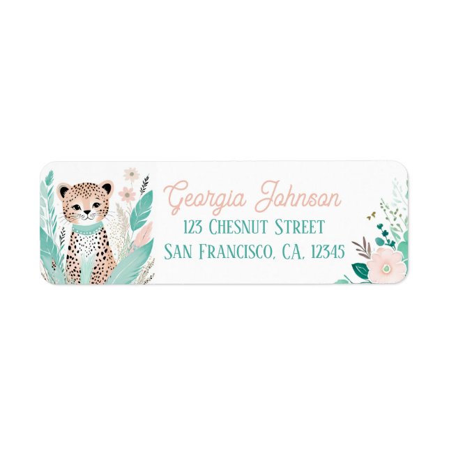 Boho Mint Green Leopard Rücksendeadressen-Aufklebe (Vorne)