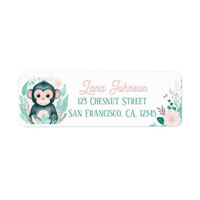 Boho Mint Green Monkey Rücksendeadressen-Aufkleber (Vorne)