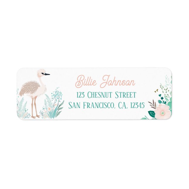 Boho Mint Green Ostrich Rücksendeadressen-Aufklebe (Vorne)
