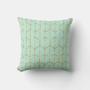Boho Mint Grün Sechseck Gold & Geometrischer Glamo Kissen