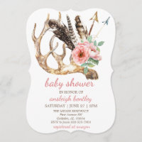Boho mit Blumen und Geweih-Babyparty-Einladung