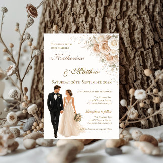 Boho mit Braut und Bräutigam Hochzeit Einladung