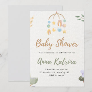 Boho Mobile Watercolor Neutrale Babyparty-Einladun Einladung