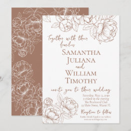 Boho Mocha Mousse Floral Elegante Moderne Hochzeit Einladung