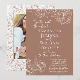 Boho Mocha Mousse Floral Elegantes Foto Hochzeit Einladung