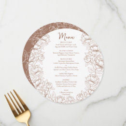 Boho Mocha Mousse Floral Moderne Rundhochzeit Menükarte