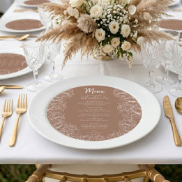 Boho Mocha Mousse Floral Moderne Rundhochzeit Menükarte