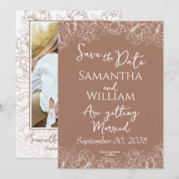 Boho Mocha Mousse Floral Modernes Foto Hochzeit Save The Date