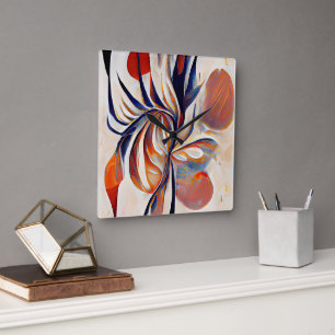 Boho Modern Abstrakt Artwork Quadratische Wanduhr