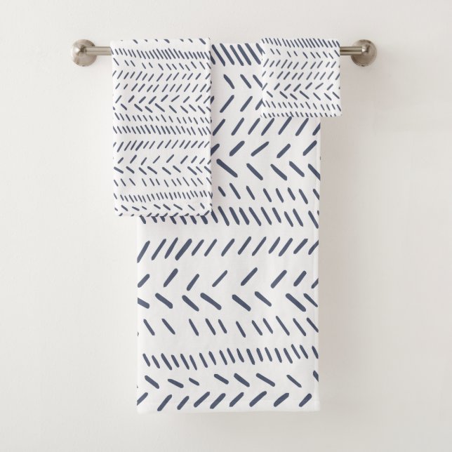 Boho Modern Abstrakt Mudcloth in Navy Badhandtuch Set (Insitu)