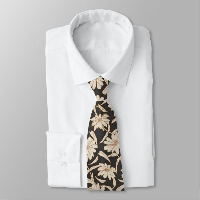 Boho Modern Botanical Black Groomsmen Wedding Krawatte (Gebunden)
