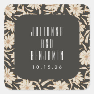 Boho Modern Botanical Black Ivory Wedding Custom Quadratischer Aufkleber